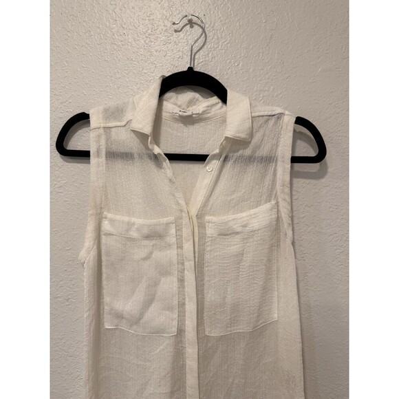 Helmut Lang Tunic Shirt  Swift Sleeveless Sheer Button Front White Size PT - Picture 5 of 10